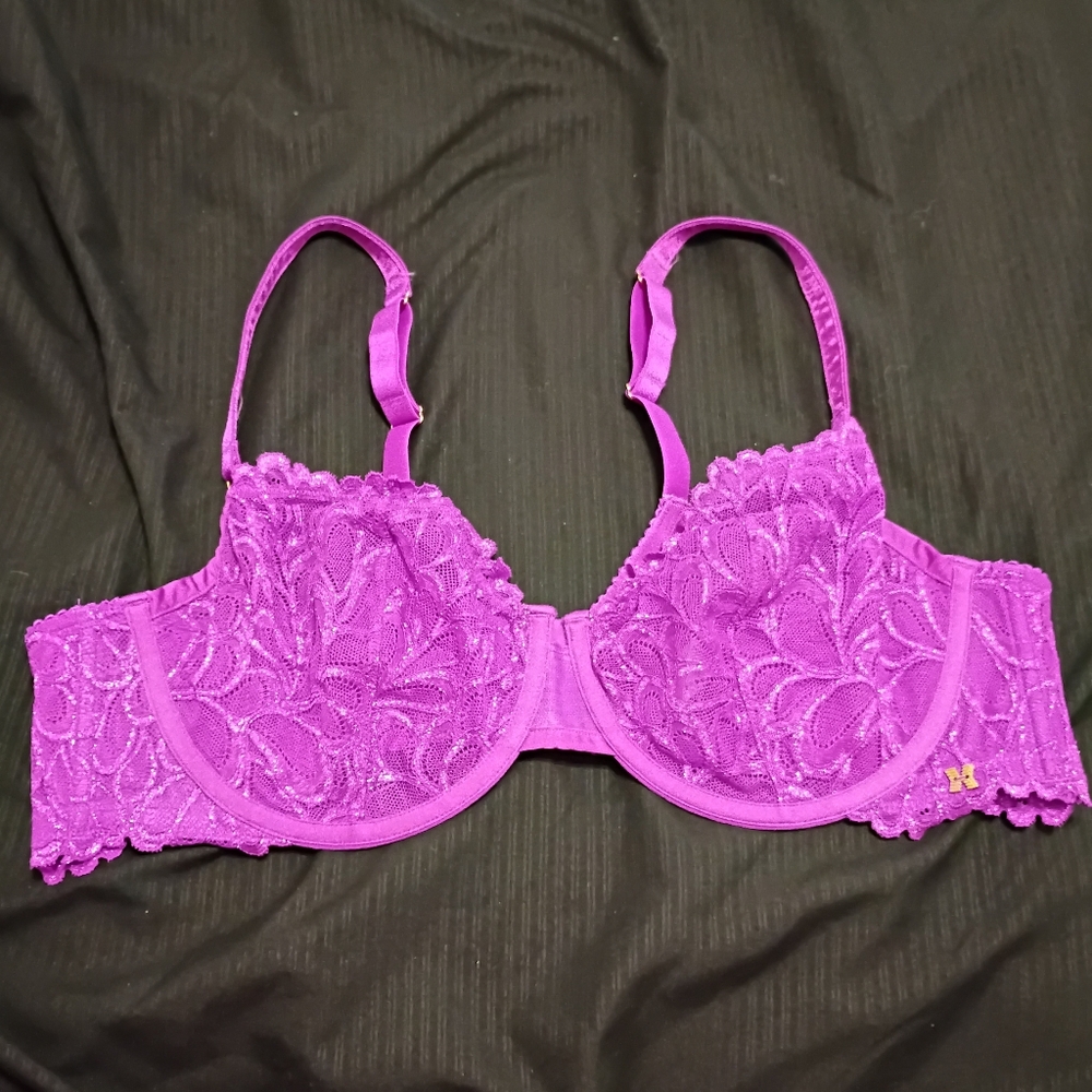 Savage X Fenty Purple Floral Lace Unlined Balconette Bra - 42C
